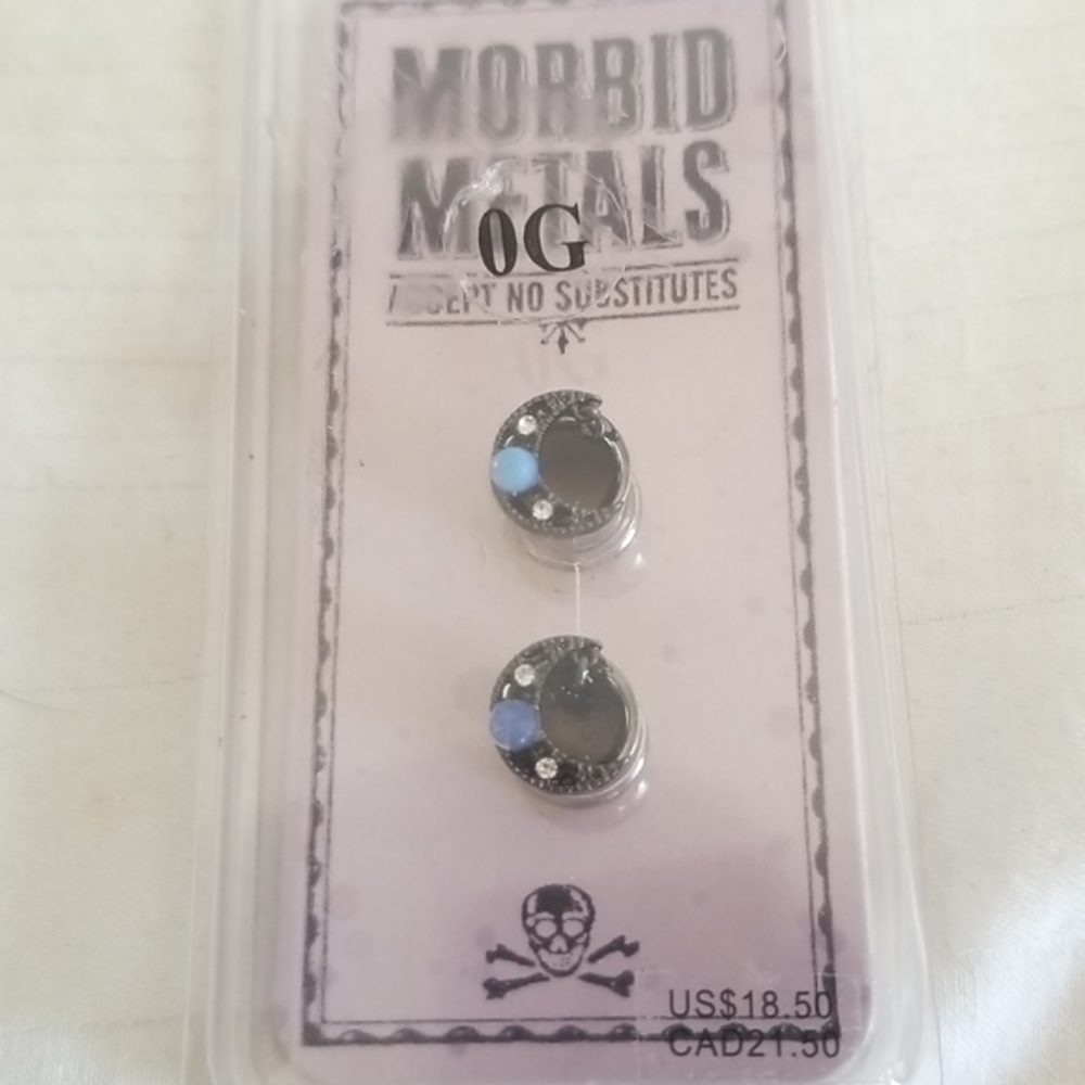 New Morbid Metals Silver Opal CZ Moon Star Drop Plug Gauge